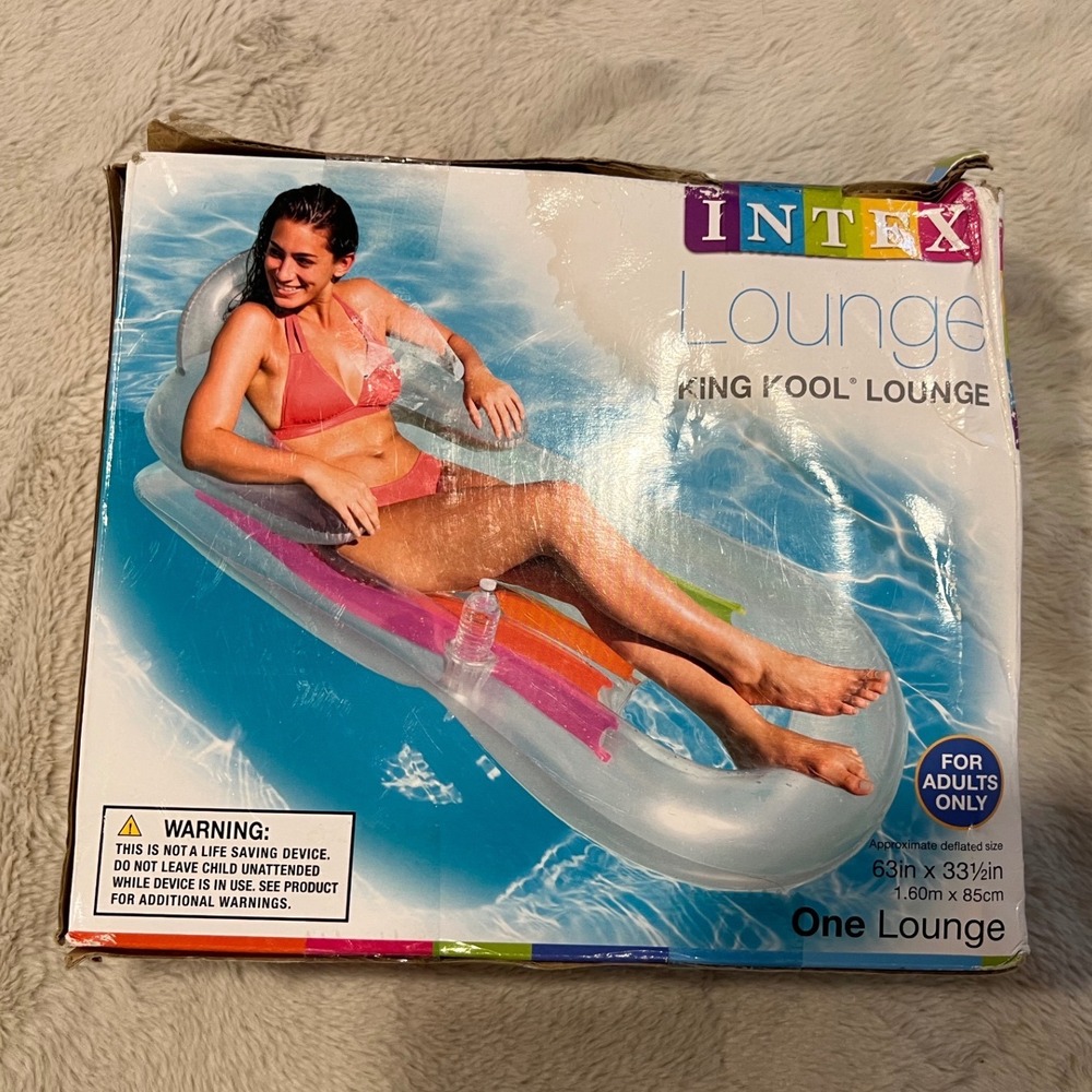 Intex King Kool Lounge Inflatable Pool Float Cup Holder Clear Rainbow 63x33.5in